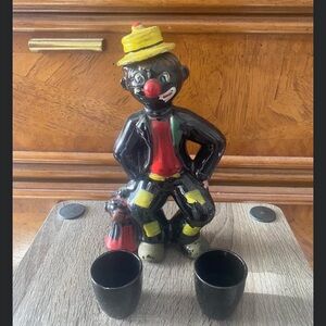 Colorful Clown Decanter with Cups